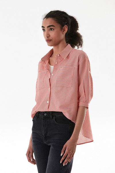 Fulla Moda Striped Body Detailed Double Pocket Crop Shirt