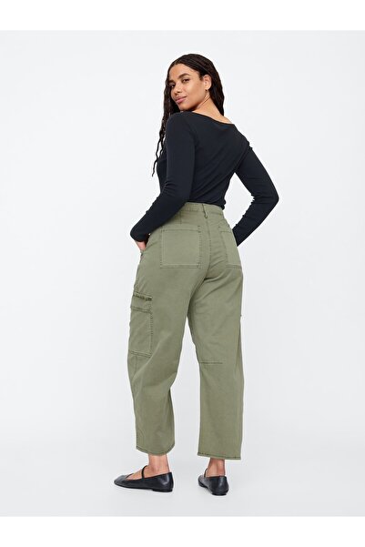 GAP Kadın Haki High Rise Barrel Kargo Khaki Pantolon