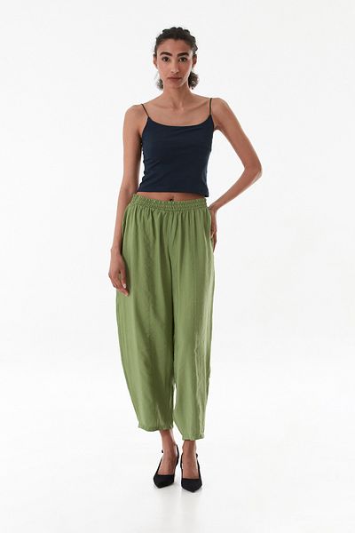 Fulla Moda Grassy Ayrobin Fabric Baggy Trousers with Elastic Waist