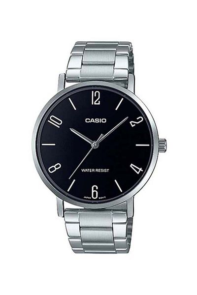 Casio Casio Analog Watch, Black Dial, Stainless Steel Band, MTP-VT01D-1B2UDF - 46 mm - Silver for Men