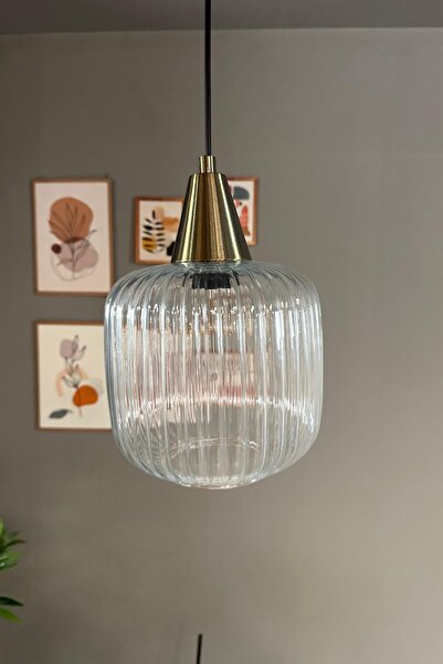 Bamyum Mopa Cam Şeffaf Tekli Avize Eskitme Huni Başlık Retro Sarkıt Lamba Res...