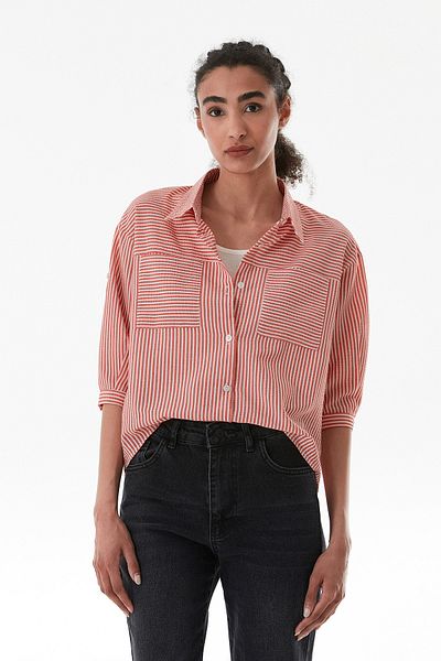 Fulla Moda Striped Body Detailed Double Pocket Crop Shirt