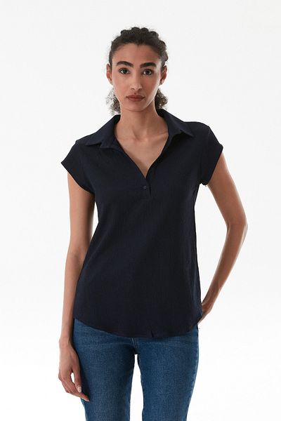 Fulla Moda Μπλούζα με γιακά πουκάμισο Basic Twist
