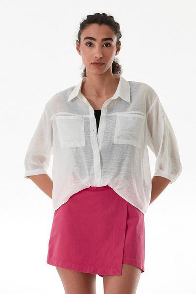 Fulla Moda Basic Body Detailed Double Pocket Crop Shirt