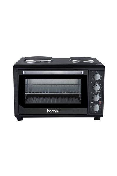 HOMİX Stainless Steel Rectangular Toaster Oven with 2 Hotplates 45 Liter