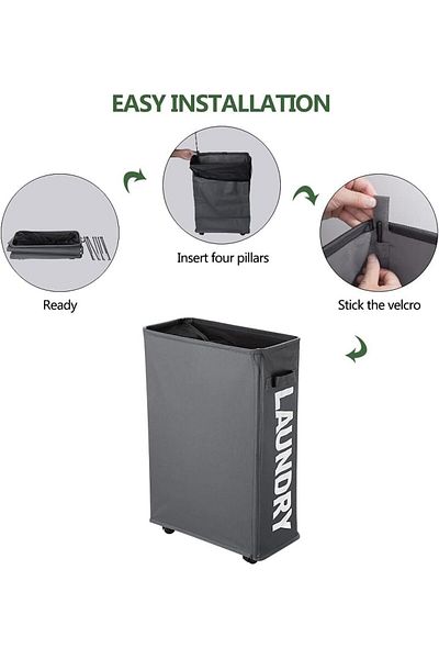 fulina 22" Laundry Baskets,with Handle and Wheels,for laundry room or bathroom ,Dark Grey,40L