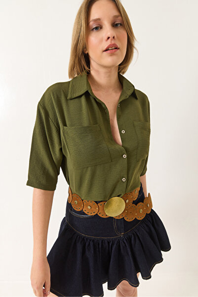 Bianco Lucci Γυναικείο κοντό πουκάμισο με διπλή τσέπη Aerobin Oversize 4619 60281020