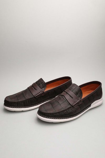 Gondol Loafer clasic pentru bărbați din piele naturală maro Croco 45 ttx.60130