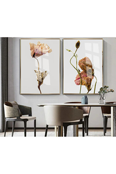 Harikabirev HARİKABİREV | MOLECULARE |   COMBINAT DE FLORI DESICATE (Orhidee Cymbidium) | TABLO DE STICLA CU CADRU 2 PIESE VERTICAL