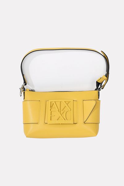 Armani Exchange Women's Leather Ax Text Patterned Yellow Shoulder Bag with Interior Compartment and Short and Long Strap 942907   0A874-U2159