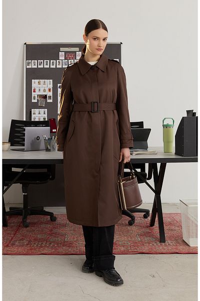 Fatma Atasoy Single Breasted Bitter Brown Trench Coat