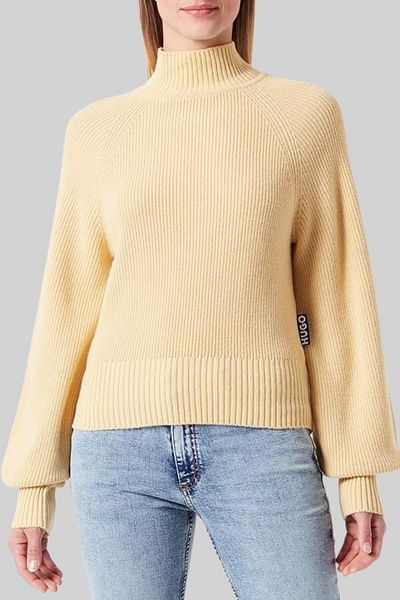 HUGO Women's Wool Sweater Yellow Beige