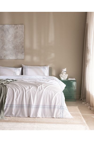 Madame Coco Holly Double 100% Cotton Duvet Cover Set - White/Turquoise