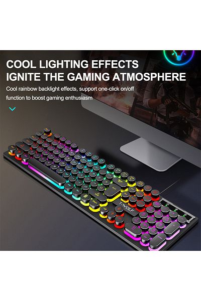 T-WOLF 104-Key RGB Punk Backlit Keyboard & Mouse Combo, Mechanical Feel Gaming Keyboards with Retro Keycaps