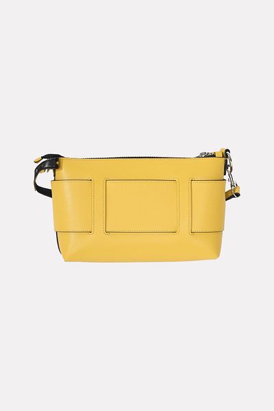 Armani Exchange Women's Leather Ax Text Patterned Yellow Shoulder Bag with Interior Compartment and Short and Long Strap 942907   0A874-U2159