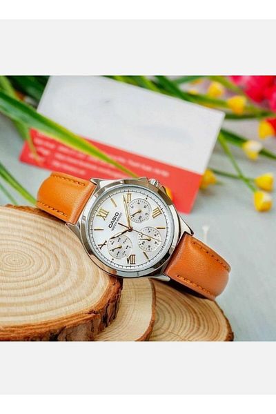 Casio LTP-V300L-7A2 Roman Numeral Analog Brown Leather Ladies Quartz Dress Watch