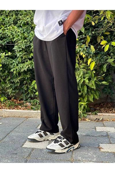 UYN SPORT Unisex Large Size Oversized Two Thread Black Sweatpants