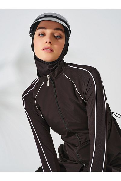 ALFASA Λεπτομερές μαγιό Hijab Raglan Sleeve - Μαύρο -