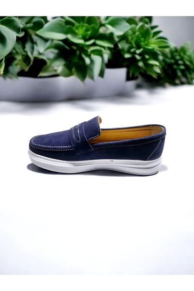 GokceKundura06 Men's Nubuck Leather Black White Sole Stitched Comfortable Casual Shoes