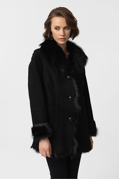 Deriderim Black Buttoned Loose Cut Lightweight Women's Genuine Fur Coat