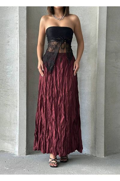 İLKCET MODA Fusta de damă în roșu Claret cu cravată