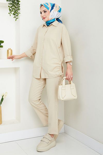 ModaMerve Side Lace Tunic 406Evo1065-M Beige