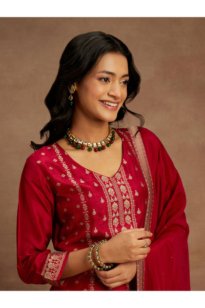 Libas By Styli Printed Straight Kurta and Solid Trouser with Chiffon Dupatta Set