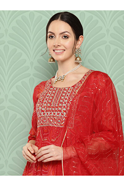 Libas By Styli Anarkali Kurta and Mid Rise Trouser with Organza Dupatta Set