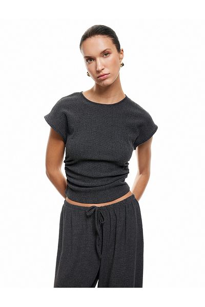 Koton Bürümcük Fabric Drape Detailed Crew Neck Short Sleeve T-Shirt