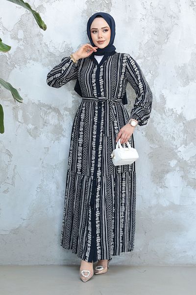 Neva Style Rochie hijab albastru bleumarin cu model 23921L