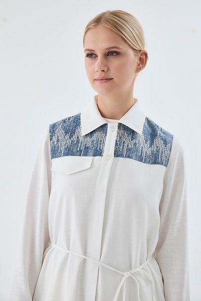 Zühre Long Ecru Tunic with Sequin Detail
