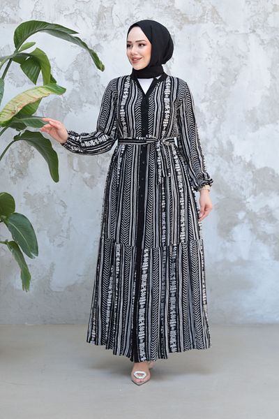 Neva Style Rochie neagră cu hijab cu model 23921S