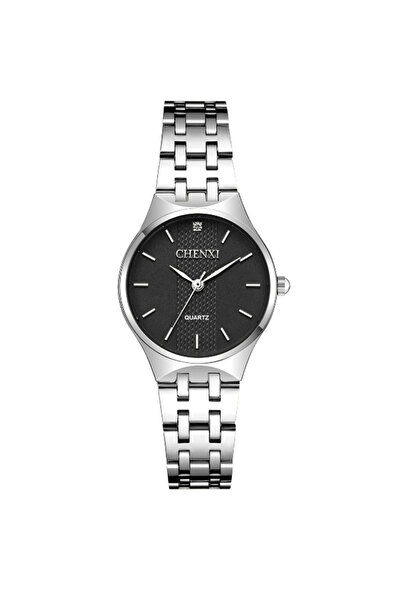 Youtrico ساعة يد نسائية من تشينكسي، ساعة احترافية - فضية، وجه أسود، مقاومة للماء