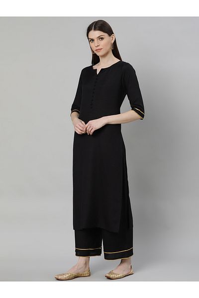 Libas By Styli Solid Straight Kurta and Solid Palazzo with Dupatta Set