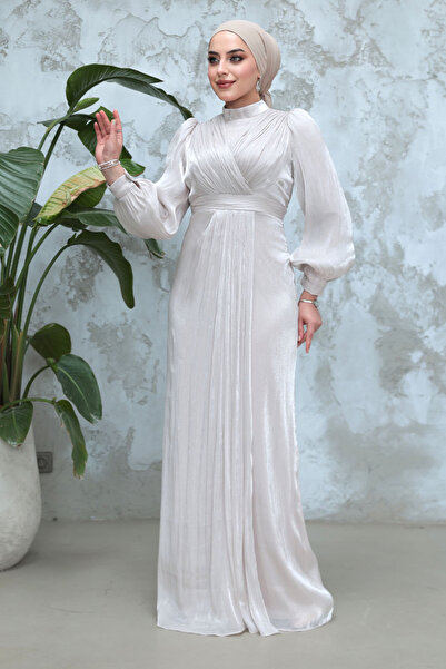 Neva Style Drape Detailed Stone Hijab Evening Dress 50921Tas