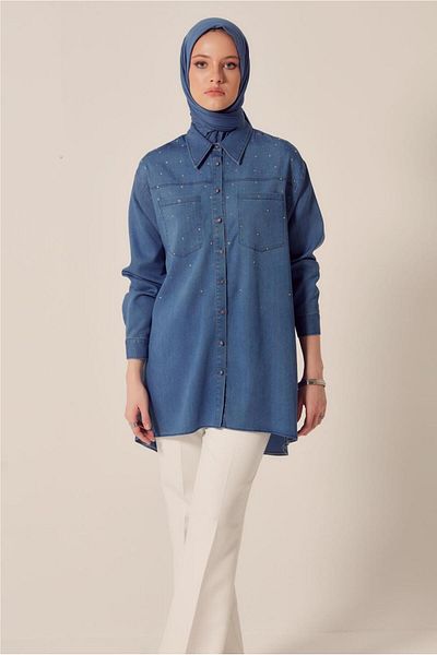 Alvina Stone Printed Denim Tunic 45508