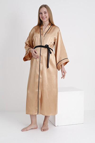Miss Dünya Lissa Piping Bat Sleeve Maternity and Maternity Satin Dressing Gown
