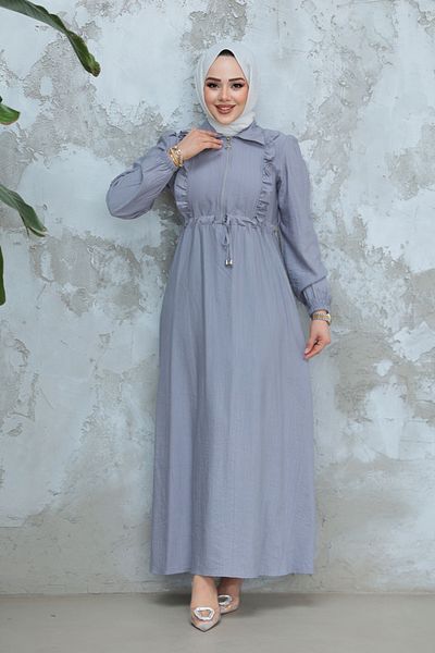 Neva Style فستان حجاب رمادي بسحاب 17021GR