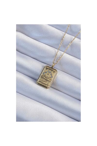 Skygo 316L Steel Chain Antique Gold Color Moon Figure Tarot Necklace - Tj-Bko9221