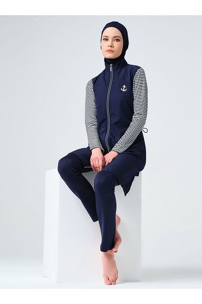 ALFASA Marin Long Sleeve Hijab Swimsuit - Navy Blue -