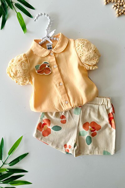 Minigimin Cicileri Miniğimin Cicileri Çiçek Desenli Şort ve Dantel Kollu Göml...