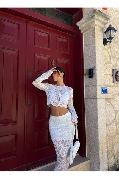 Friday Mood Set fustă și bluză brodate din dantelă pentru femei