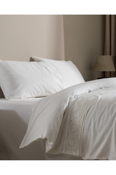 Madame Coco Eolya King Size 100% Cotton Chambre Duvet Cover Set - White