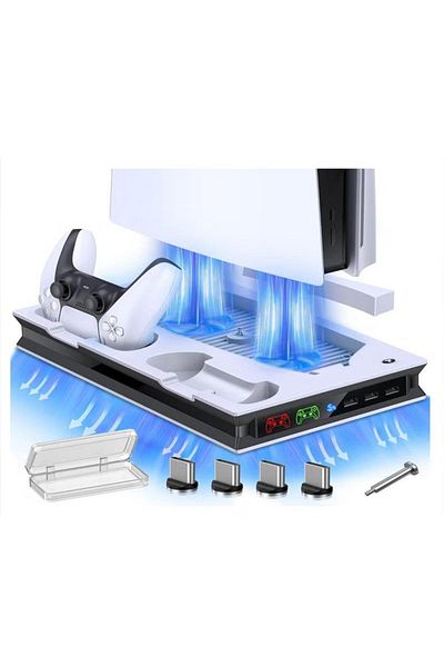 FlashHawk PS5 Cooling Station with LED Light and Dual Controller Charger for Playstation 5 Console Ultra HD