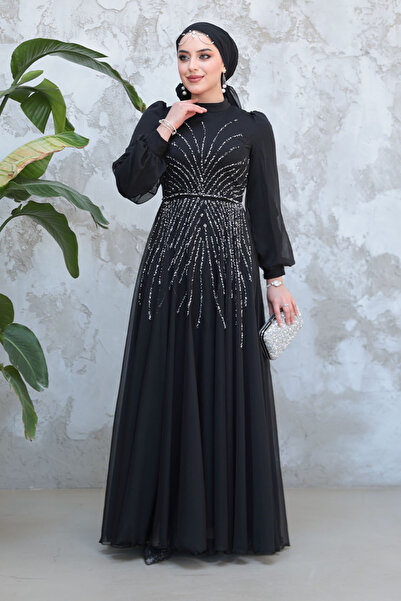 Neva Style Beaded Black Hijab Evening Dress 4953S