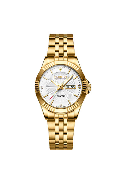 Youtrico ساعة يد نسائية من تشينكسي، ساعة رسمية ذهبية اللون - قرص أبيض، عرض ال...