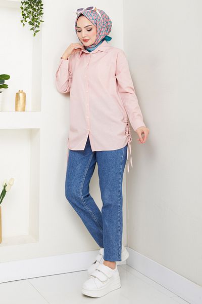 ModaMerve Side Laced Tunic 406Evo1065-M Light Rose Dried