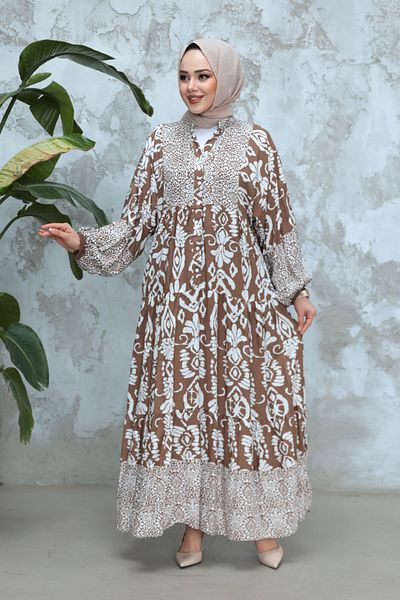 Neva Style Patterned Mink Hijab Dress 30015V
