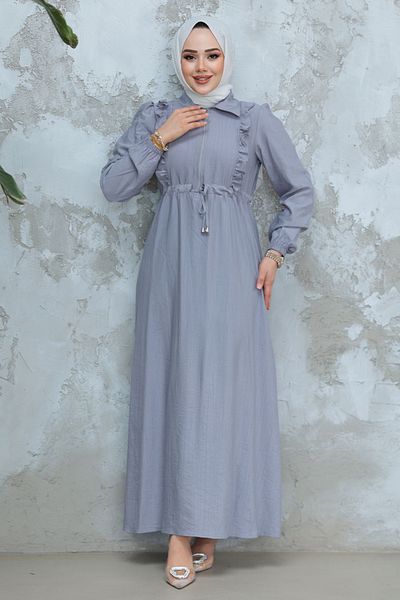 Neva Style Rochie hijab gri cu fermoar 17021GR