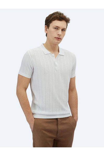 Kip Off-White Polo Neck Patterned Knitwear